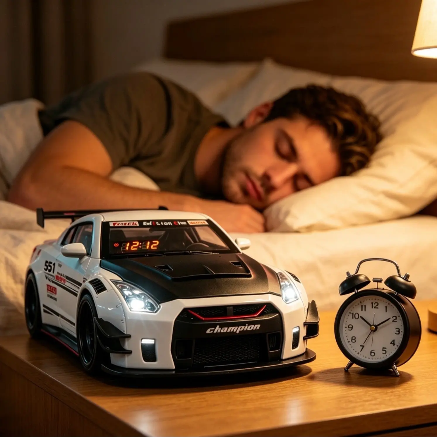 Super Sports Car Alarm Clock – Realistic Supercar Design with Real Engine & Exhaust Sound, LED Digital Clock, Cool Gift for Car Enthusiasts