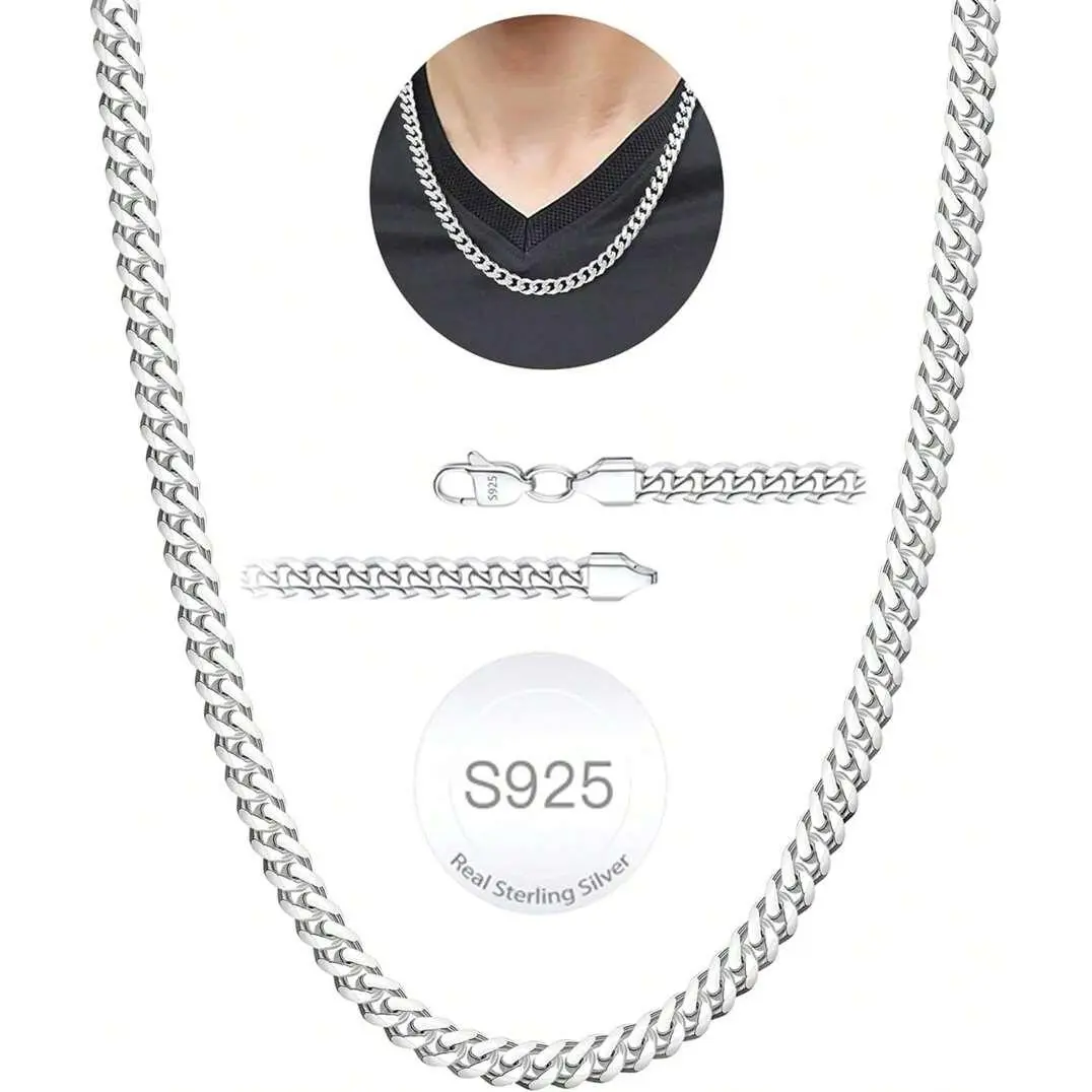 S925 Sterling Silver 3mm/5mm Thick Cuban Chain Men Sturdy Mens Silver Gold Chain Non-Fading Cuban Chain Necklace Valentine Jewelry Gifts