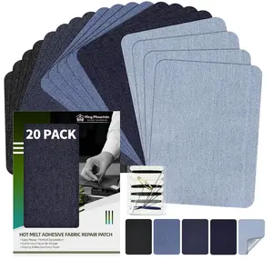 KING MOUNTAIN Iron-on Repair Patch 20 Pcs Pack,Denim Patches for Jeans Kit 3" by 4-1/4", 100% Cotton Denim Iron-on Repair Patch,Jeans and Clothing Repair and Decoration Kit (Five Color)