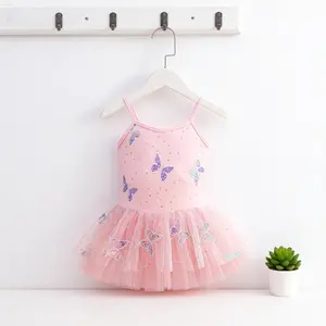 Butterfly Glitter Girls Ballet Leotard with Tutu Skirt Sparkly Dance Outfit