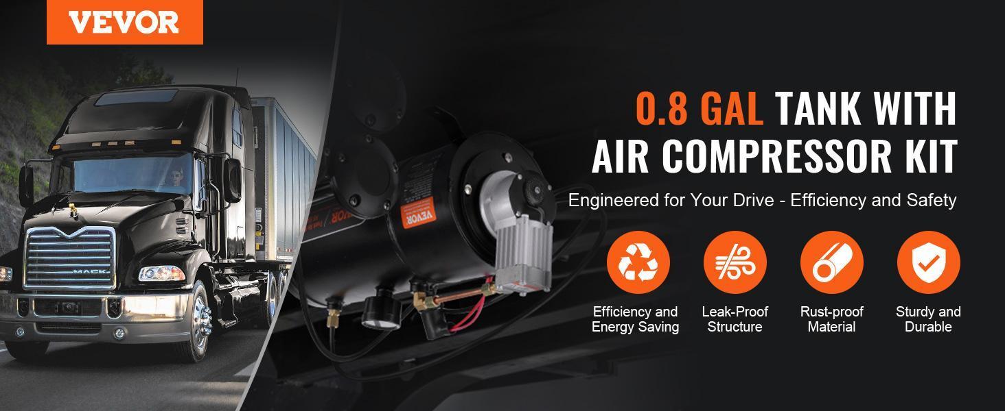 VEVOR 12V Air Compressor with Tank 0.8 Gallon/3 L, TikTokShopBlackFriday, Train Horn Air Compressor, 120 psi Working Pressure Onboard Air Compressor System for Train Air Horns, Inflating Tires, Air Mattresses