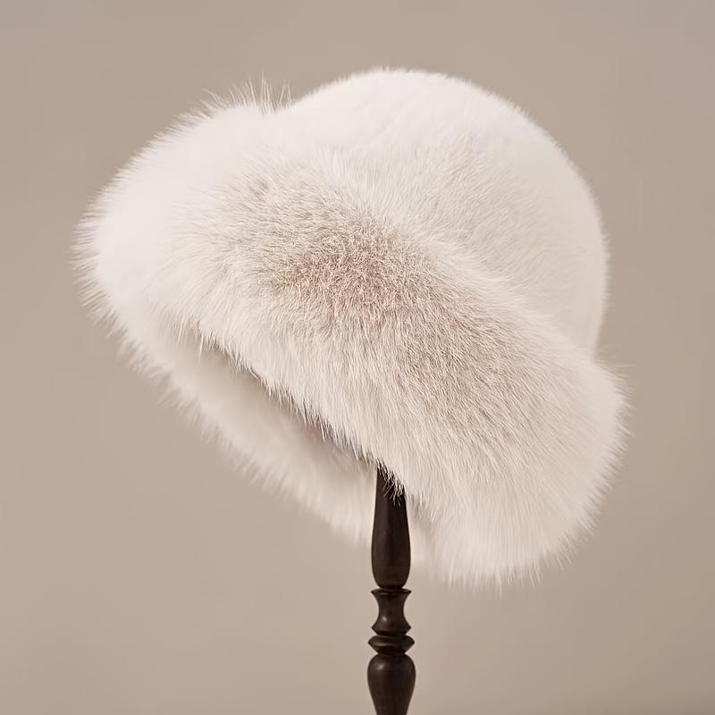 【FaddishDeal】Women's Winter Woolly Beret Faux Fur Decorated Fashion Hat Warmth Protection Versatile Elegant Foldable Breathable One Size Fits Most.