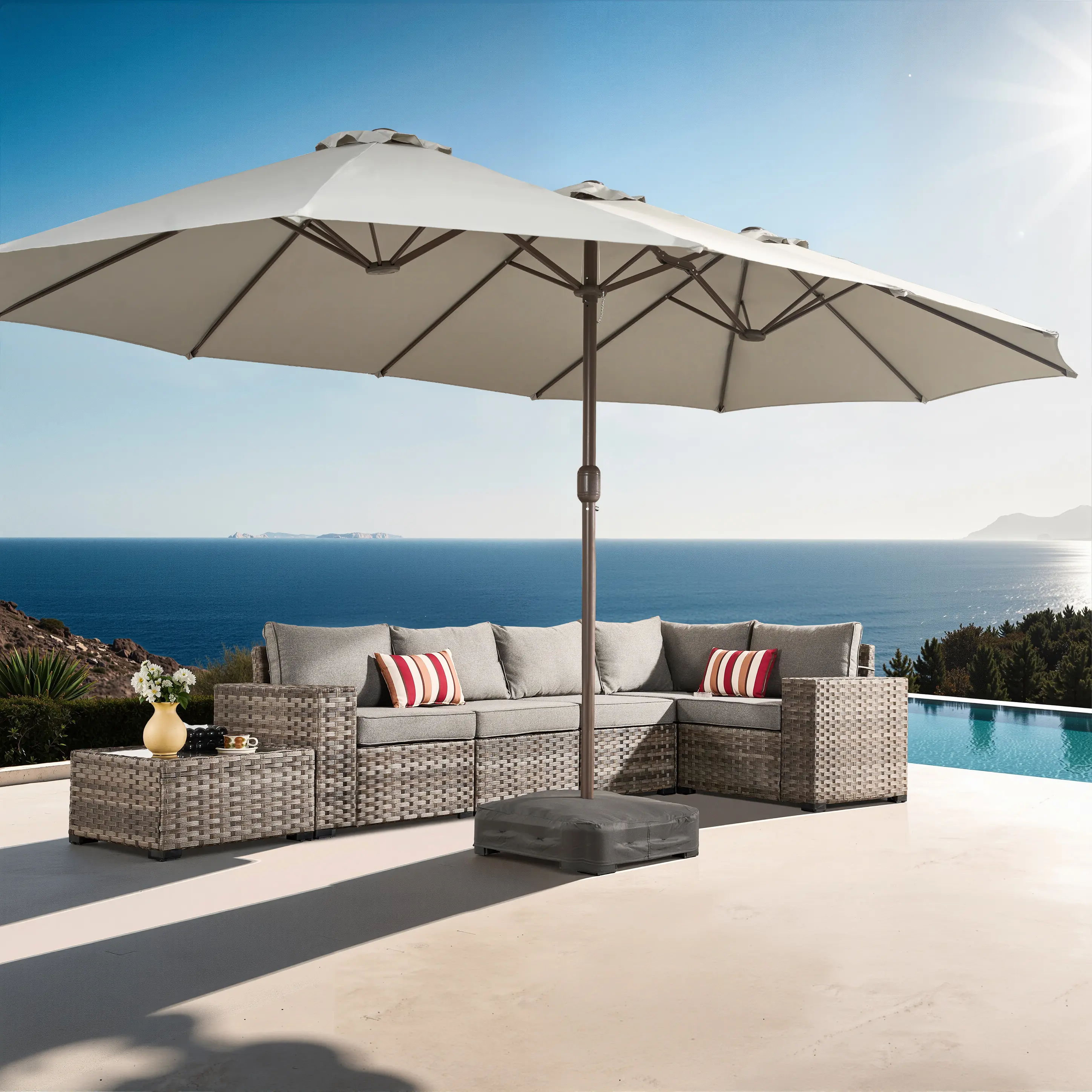 NO Light| Light Gray Umbrella & Base 