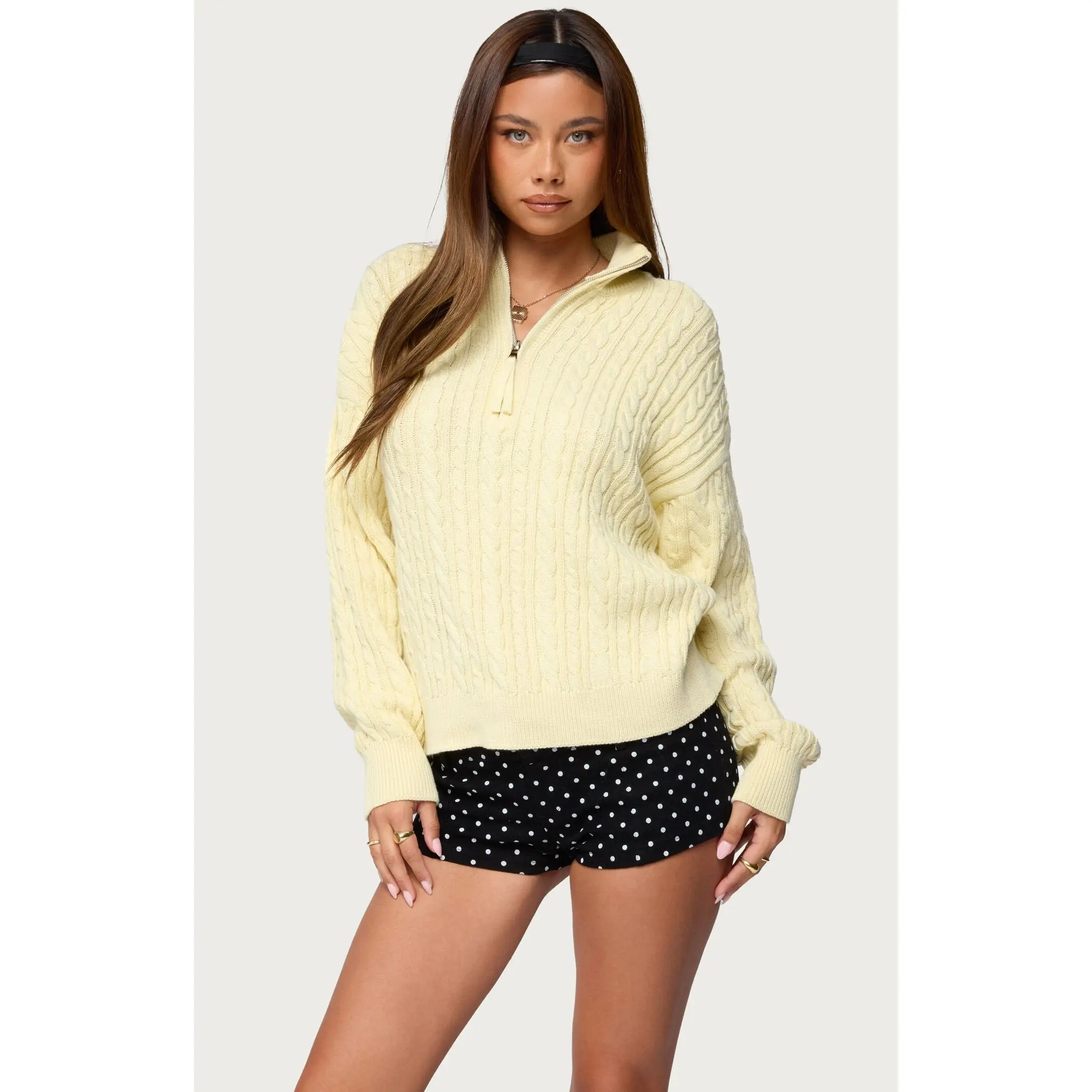 Edikted Women's Sarie Cable Knit Quarter Zip Sweater