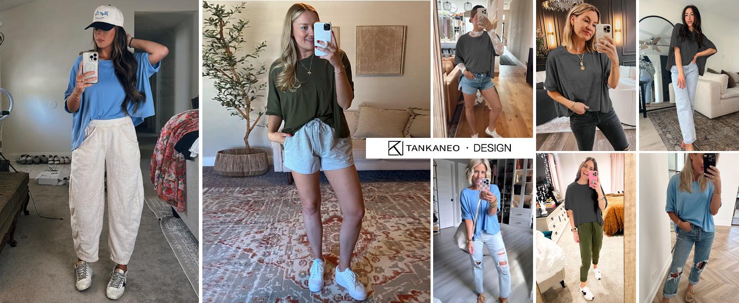 Imily Bela Womens Oversized T-Shirts Cropped Summer Casual Short Sleeve Loose Fit Tee Tops