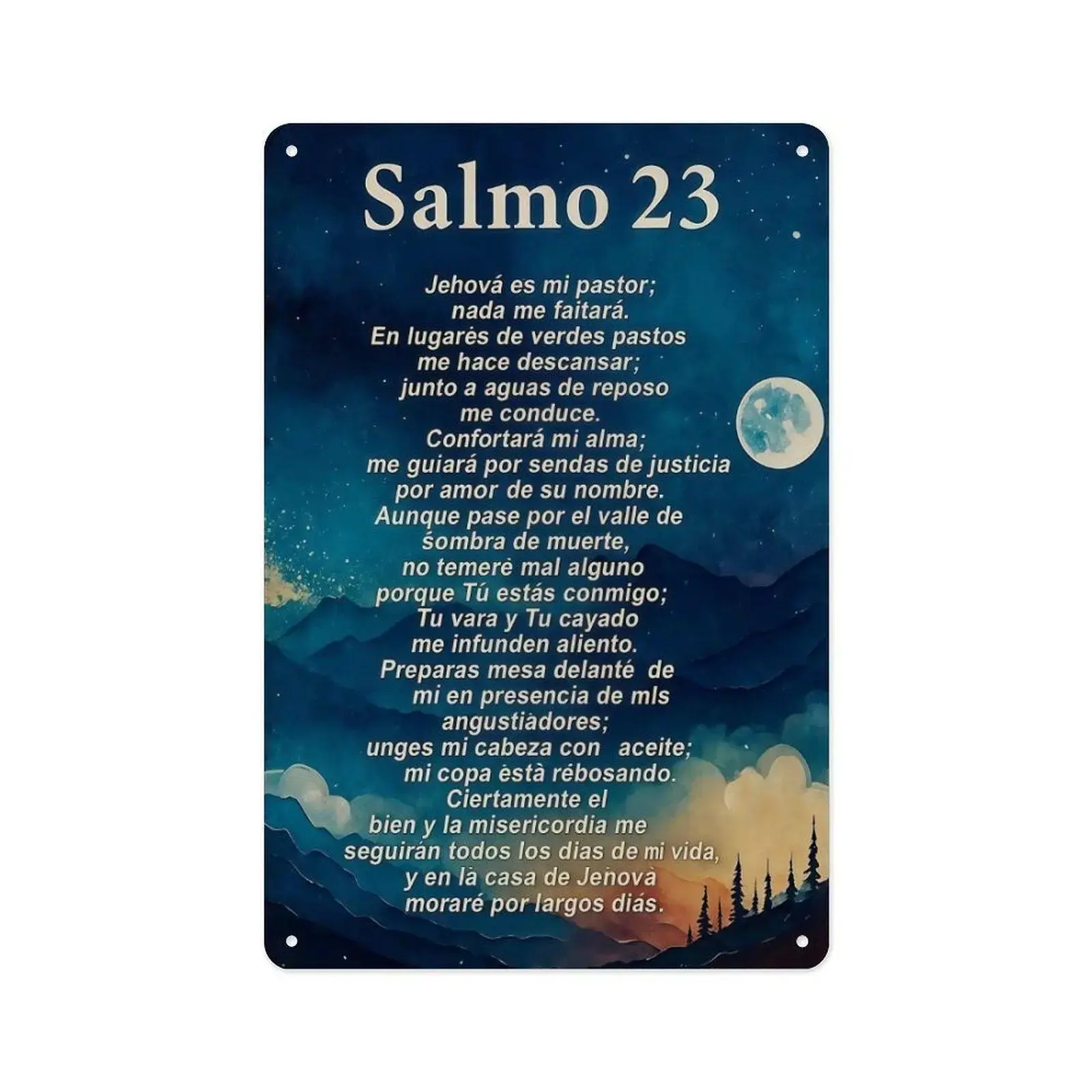 1pc 12×8in Psalm 23 Salmo 23 Spanish Bible Verse Aluminium Sign, Rustic Christianity Wall Mount Decor, Pre-drilled Scripture Art, Faith Gift Ready Ornaments for Home/Church, Church‑Ready Decor