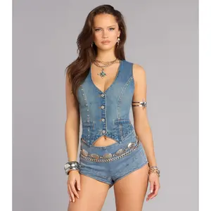 City It Girl Studded Denim Vest
