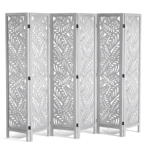 VEVOR Vintage Adjustable Room Divider - 6-Panel Freestanding Partitions, 66.9in Tall Carved Paulownia Wood Furniture, Light Sturdy, Breathable Fabric, 360° Fold Freedom, Interior Decor Separates Living/Dining for Office