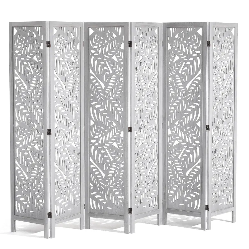 VEVOR Vintage Adjustable Room Divider - 6-Panel Freestanding Partitions, 66.9in Tall Carved Paulownia Wood Furniture, Light Sturdy, Breathable Fabric, 360° Fold Freedom, Interior Decor Separates Living/Dining for Office