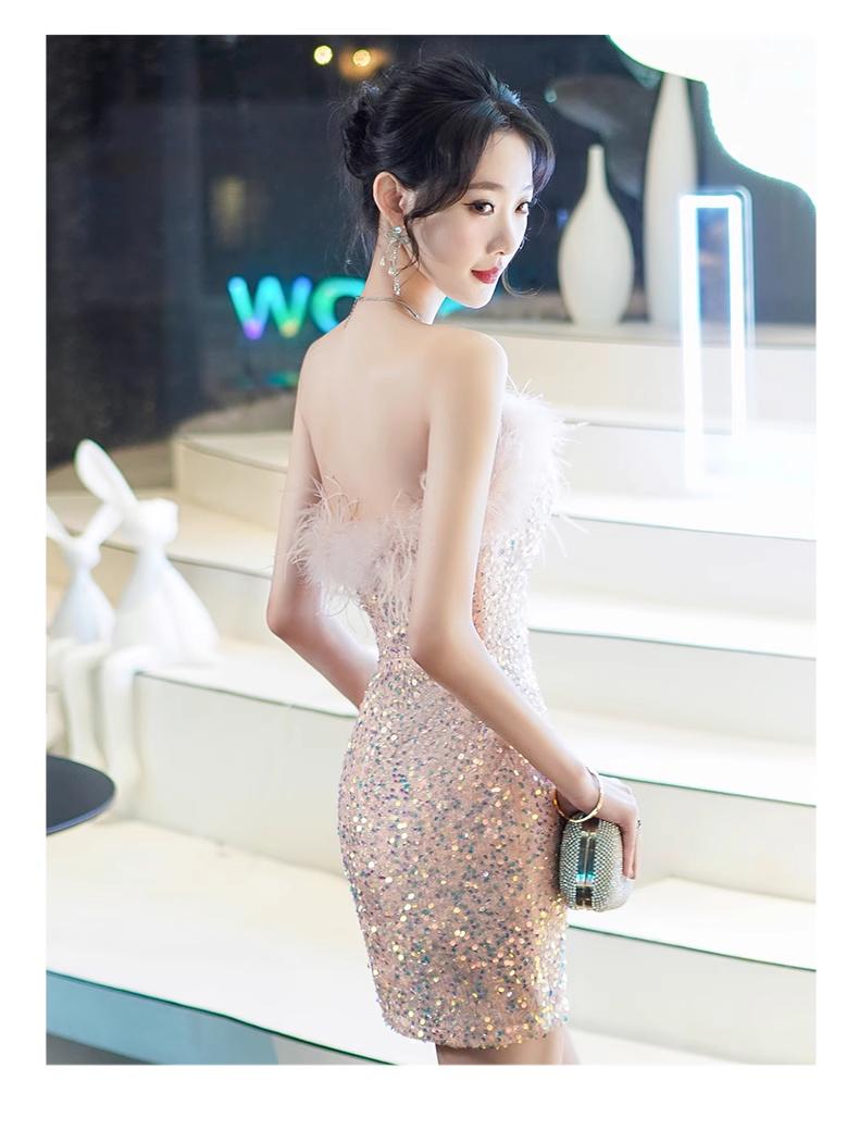 Women's homecoming evening gown Off-the-shoulder sexy butt-feathered PROM dress