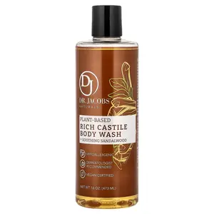 Dr. Jacobs Naturals Plant-Based Rich Castile Body Wash, Soothing Sandalwood, 16 oz (473 ml)