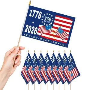 10Pcs 250 Anniversary Flag 1776 Flag 5x8 Inches Signs Hand Held Flags for Room House Welcome Lawn Backdrop Parade