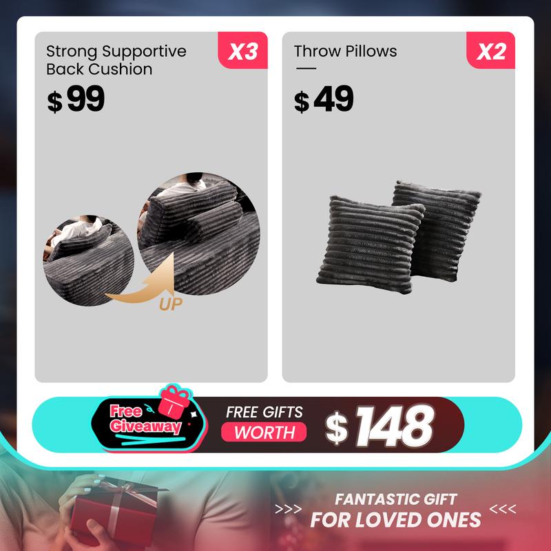 【2 Packages Shipping】Ovios 106" Plush Corduroy Cloud Velvet Modular Boneless Couch with Chaise & Ottoman, No Assembly Required - L/U-Shaped Sectional Sofa Set with Flexible Configuration - 107"W x 69.5"D x 30"H, 3 Seater