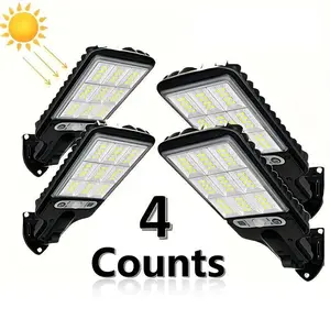 【Tik Tok Top Seller】4-Pack Solar LED Street Lights – IP65 Waterproof, Motion Sensor, 3 Modes (Security/Dim/Highlight) with Smart Remote – Outdoor Pathway & Backyard Lighting