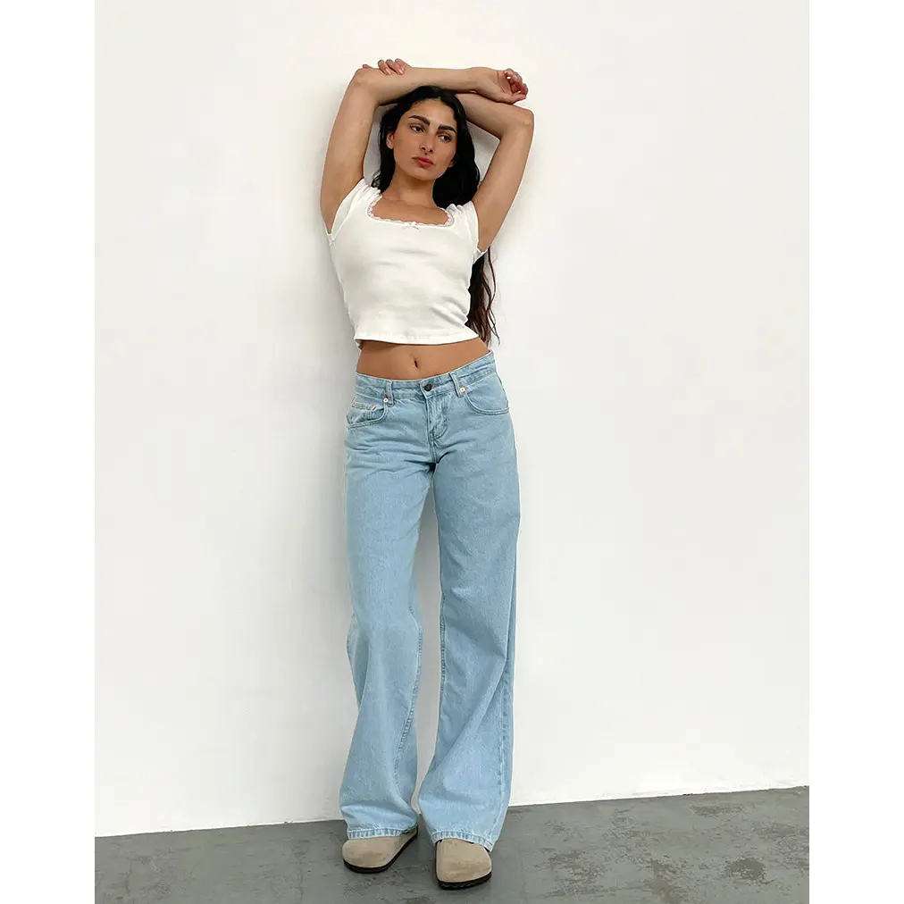 MOTEL Low Rise Parallel Jeans in Light Wash Blue MOTEL Low Rise Parallel Jeans in Light Wash Blue