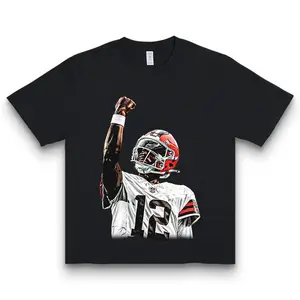 Shedeur Sanders "Celly" character print cotton comfortable T-shirt Casual Black