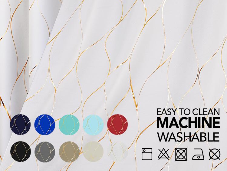 Blackout Curtains (2 Panels)  Deconovo Gold Wave Foil Print Grommet Drapes, Room Darkening Curtain, Window Panels for Living Room