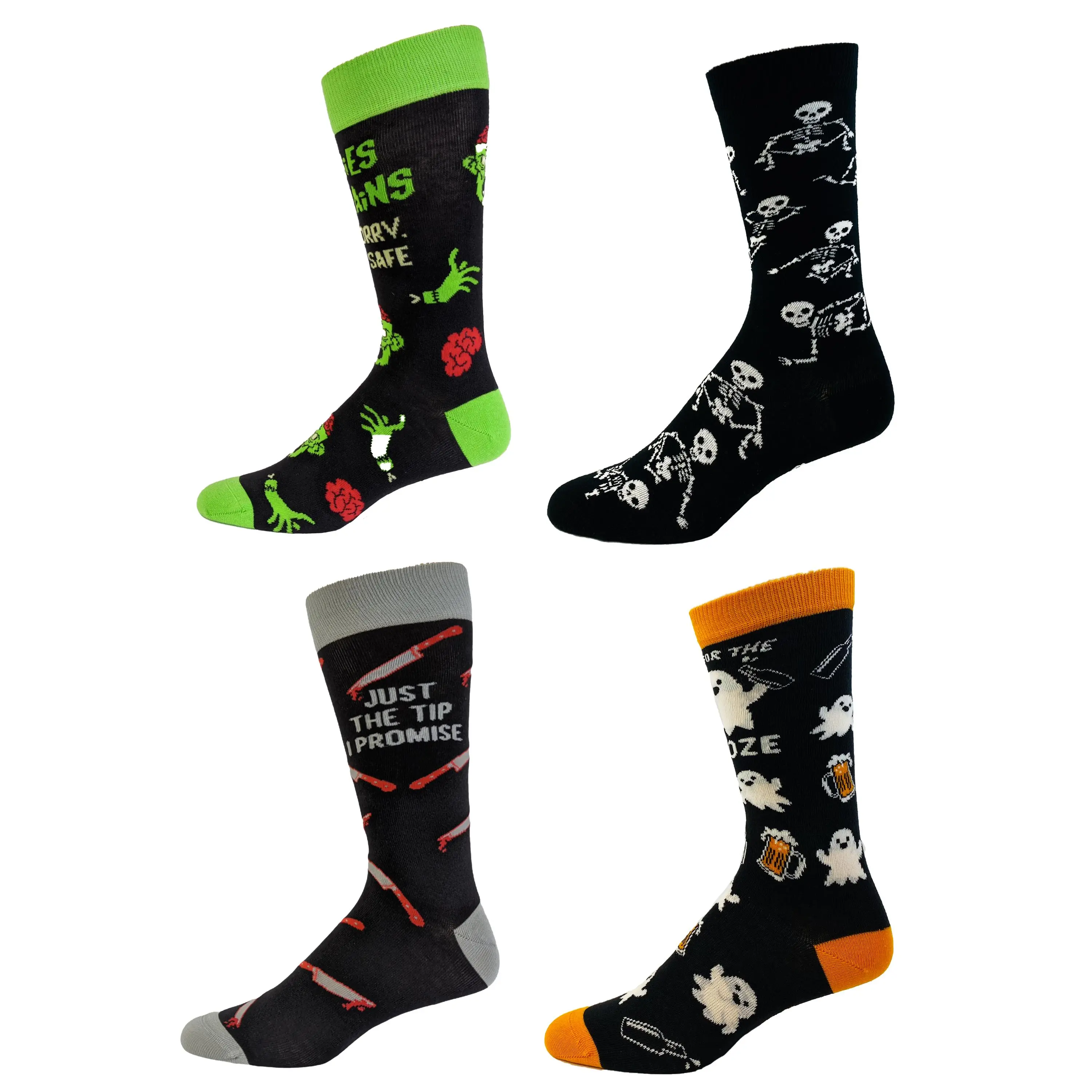 Mens Halloween Sock Bundle Funny 4 Pack of Spooky October Footwear for Guys Funny Graphic Socks Comfortable Fitted Spandex Cotton