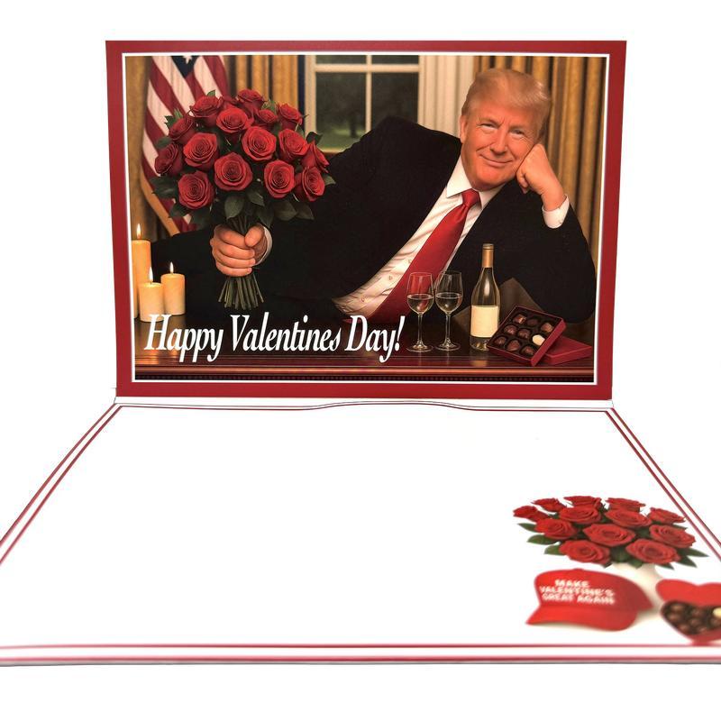 Trump Valentines Card - Funny Card for Republicans on Valentines Day with Red Roses and Wine Bottle Design