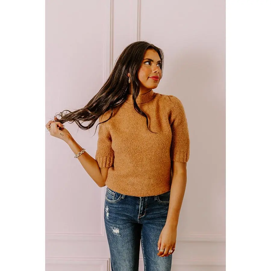 Like Clockwork Knit Sweater Top In Camel