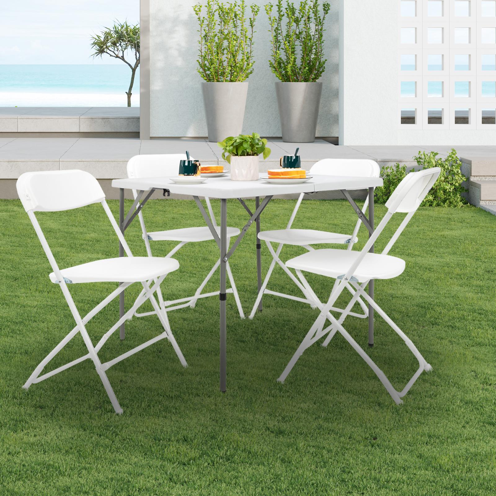 34" Fold in Half Square Table, Bi-Folding Commercial Table, Portable Plastic Dining Card Table for Kitchen or Outdoor Party Wedding Event, White