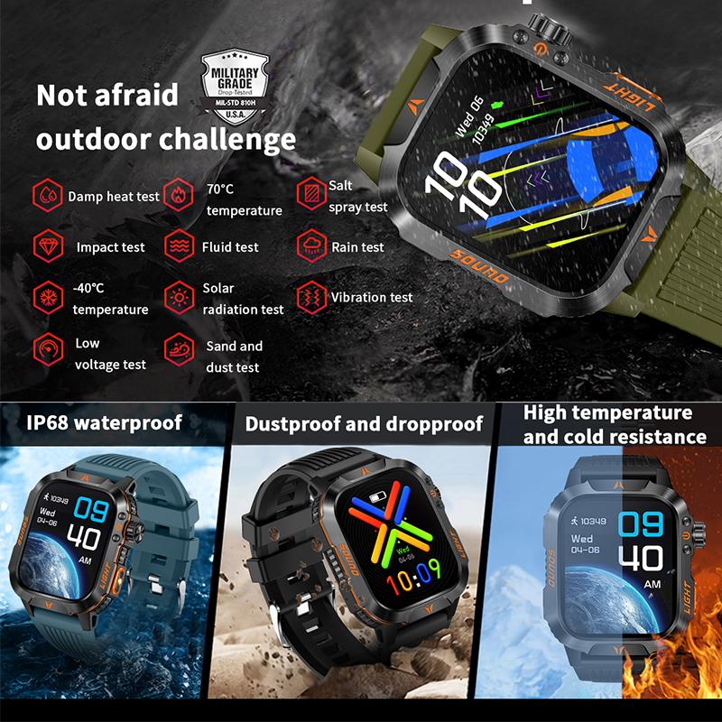New Smart Outdoor Watch with Call Answering Dialing 100 Sports Modes 600mAh Battery LED Light Weather Tracker Pedometer Fitness Tracker for Android iOS Phones Gift for Men Women