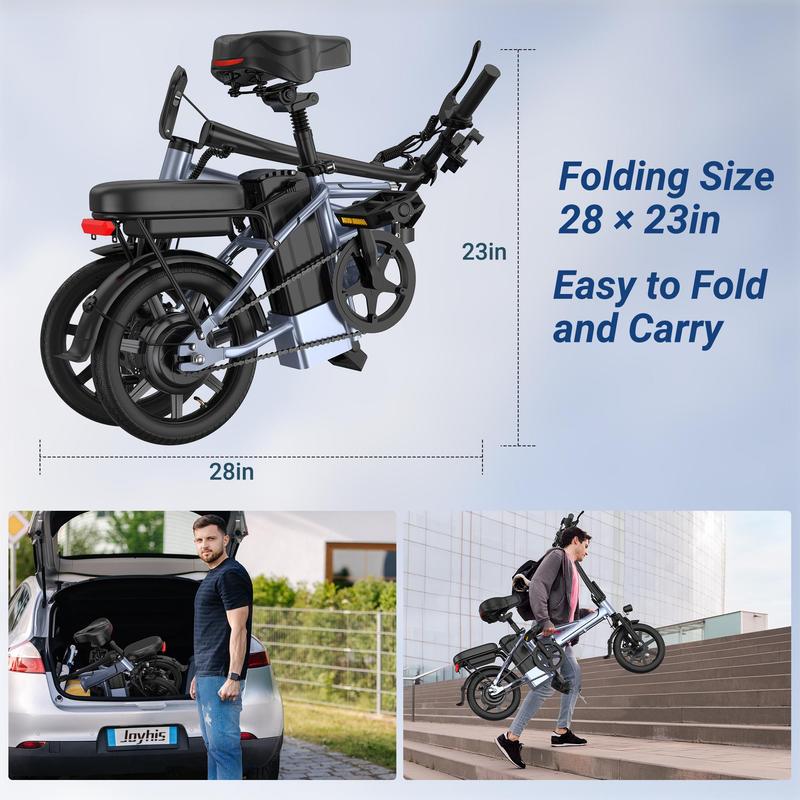 Adult Electric Bike 48V 10.4/15.6Ah Folding 750W 27/40 Miles Range Dual Seats Smart APP Control