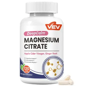 VEV Magnesium Citrate Capsules – Citrate with Apple Cider Vinegar & Ginger, 120 Vegan Capsules for Gentle Digestive Support & Muscle Function