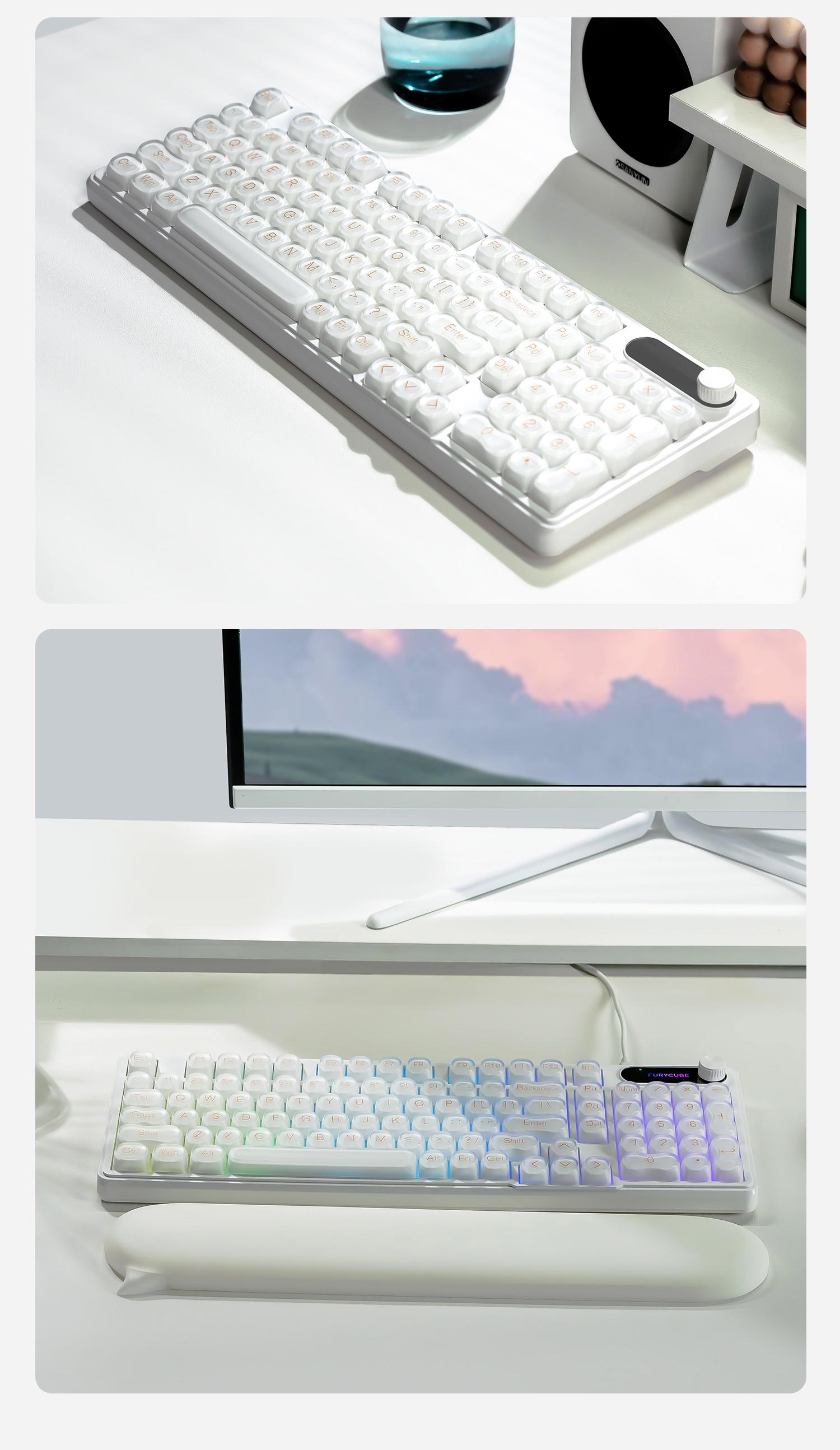 FURYCUBE IP98 Foundation Keyboard 98keys Wired Wireless Keyboard with Number Pad Silent Media Knob Custom RGB Backlit Ergonomic for PC MAC PS4 Xbox ONE Membrane keyboard Office Giftguide Silent