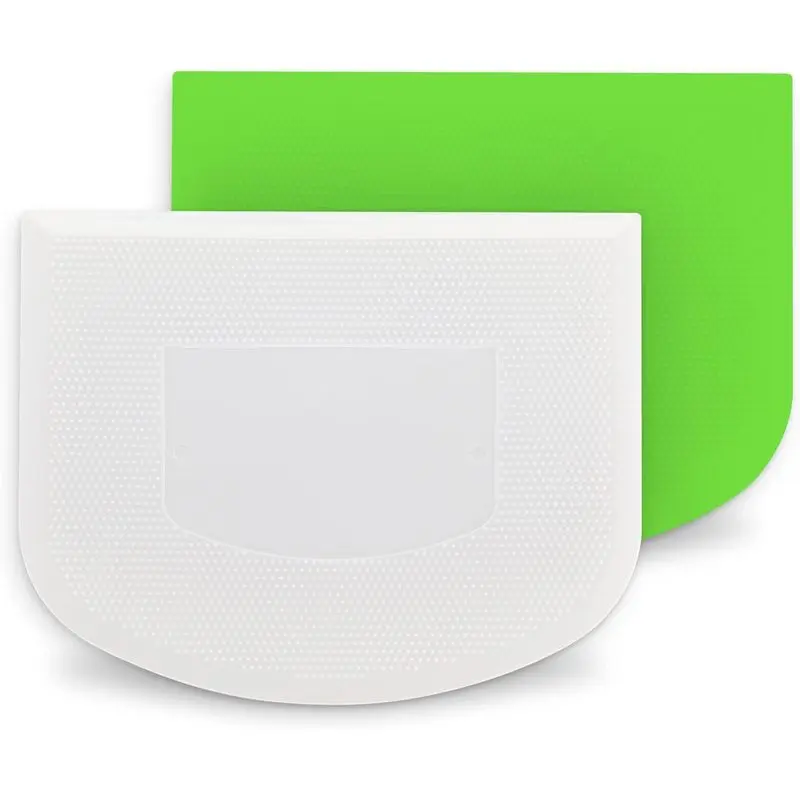 Plastic Bench Scraper for Baking - 2 White Bowl Scraper - Flexible Food Safe Dough Scraper Multipurpose Good Grip Curved and Flat Edge Dough Cutter - Essential Pan Scraper for Kitchen Use - RamPro
