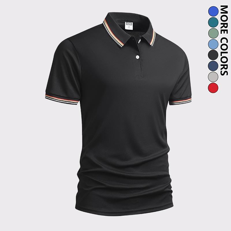 Pack of 5 - Men's Quick Dry Color Block Striped Polo Shirt, Classic Button-Down Collar Top, Trendy Casual Sports Short Sleeve Polo, Suitable for Everyday Activities, Playing Ball, Golf, Outdoor Sports