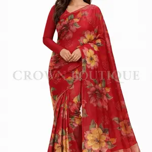 Brasso Chiffon Saree for Any Special Occasion Teej Party Saree with Vibrant  Floral Design Light Weight Beautiful Asian Womenswear