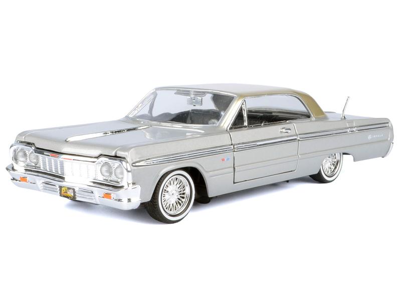 1964 Chevrolet Impala Lowrider Hard Top Silver Metallic with Gold Metallic Top "Get Low" 1/24 Diecast Model Car by Motormax