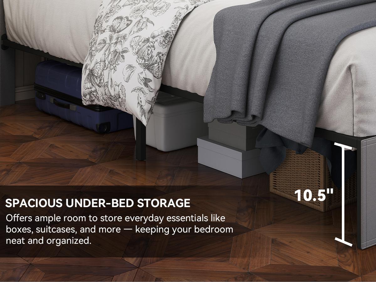 [Summervibes] Queen Bed Frame with LED Lights & Adjustable Headboard - Diamond Tufted Upholstered Frame with Wooden Slats - Full bed frame with mattress - Black/White/Grey summergarden