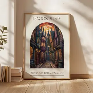 Wizard World Diagon Alley Print, Wizard World Poster, Witchcraft and Wizardry, Bookish Wall Art, Gift for Booklovers (Unframed)