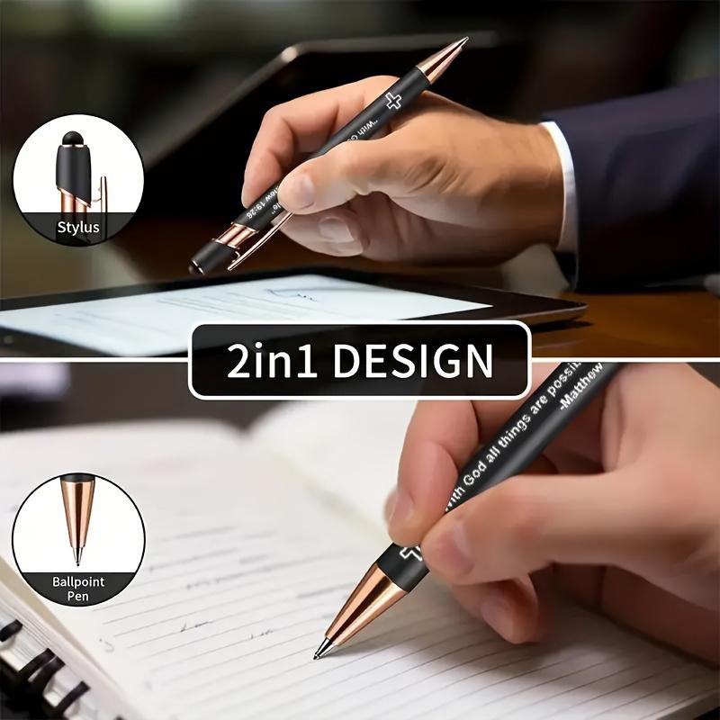 10Pcs Incentivized retractable metal ballpoint pen, touchscreen compatible, suitable for sacred scriptures, verses and cross badges, smooth writing, ideal as a faith gift for adults.
