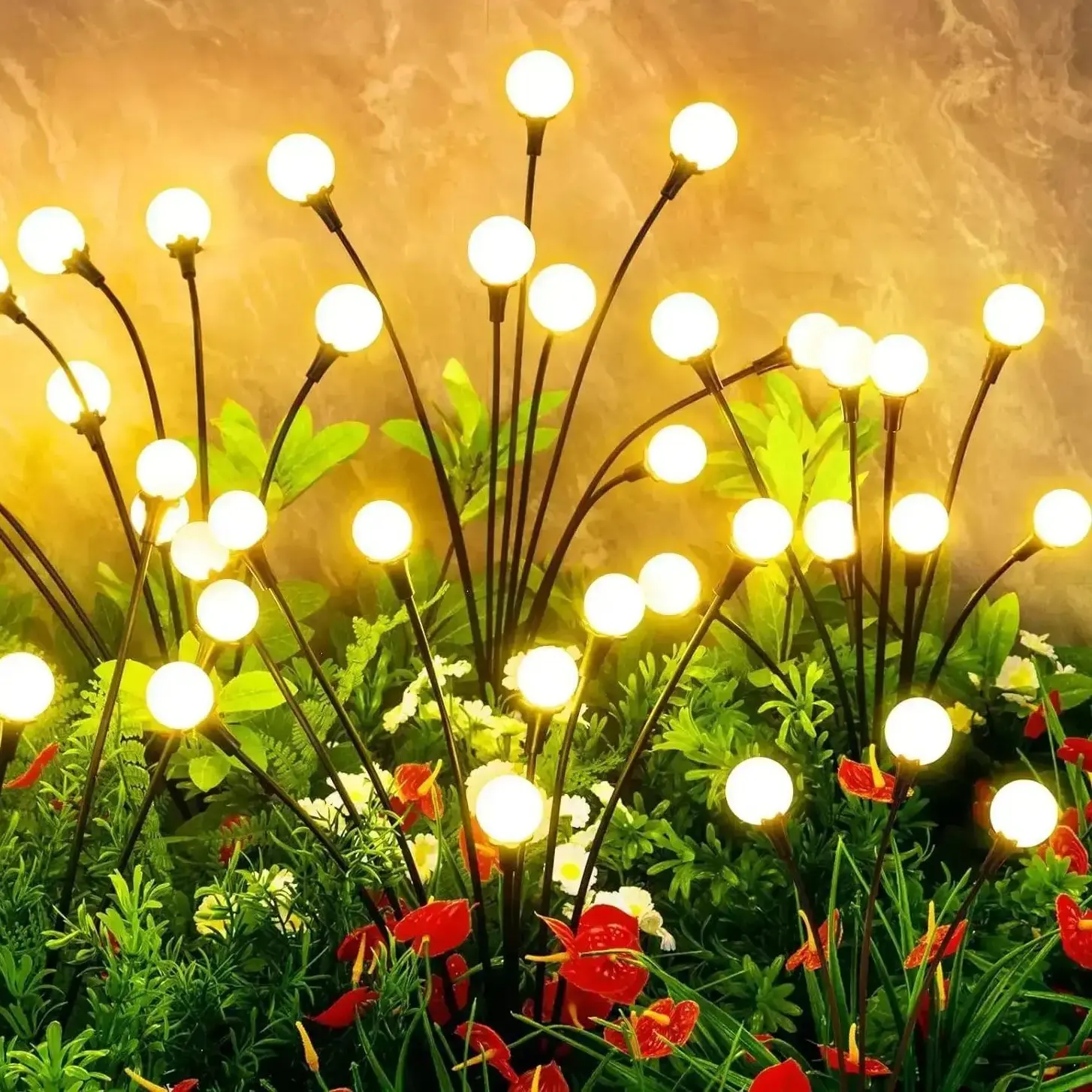 Outdoor Waterproof Solar Firefly Garden Stake Lights, 4/8-Pack Swaying Pathway Glow Decor, Auto Dusk-to-Dawn, for Patio Walkway Yard (Sports & Outdoor Camping & Hiking Hammocks Accessory)