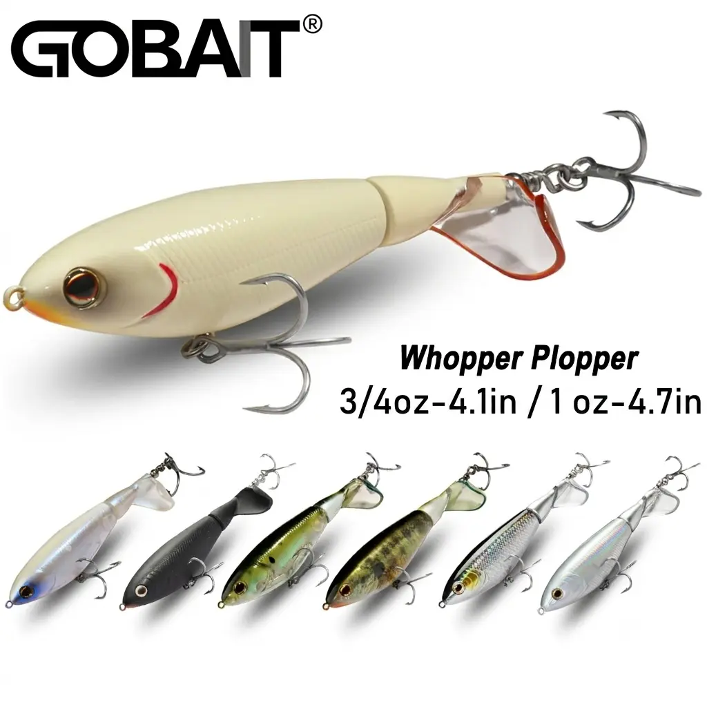 GOBAIT Topwater Plopper Lure 4.1", Floating Hard Bait Fishing Tackle with Rotating Propeller Tail, 3D Eyes & Sharp Hooks for Bass and Pike, Outdoor Fishing Equipment, Fishing Equipment Lures