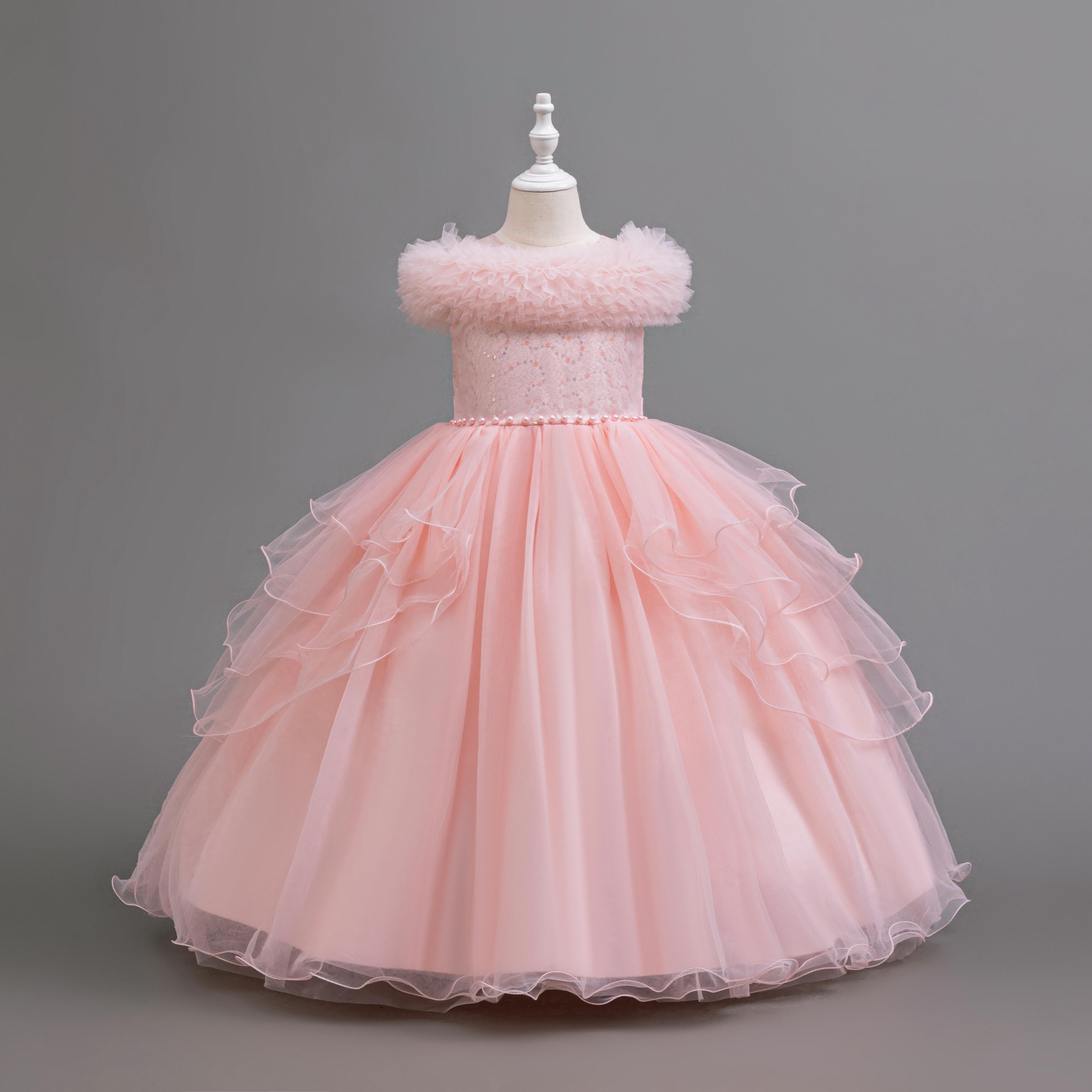 Girls' Elegant Princess Dress with Layered Tulle Skirt & Ruffled Collar – Puffy Flower Girl Gown for Christmas, Wedding & Birthday Parties gown Formal Girls' Elegant Princess Dress with Layered Tulle Skirt & Ruffled Collar – Puffy Flower Girl Gown for Christmas, Wedding & Birthday Parties gown Formal