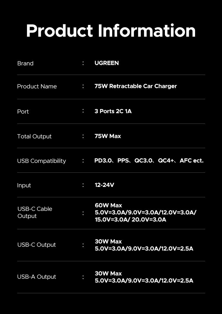 UGREEN Retractable Car Charger, 75W USB C Car Accessories Adapter for iPhone 17/16 USB C Charger Fast Charging, Deals for you, Travel Essentials Gifts for Women Men,September Restock，TikTokShopBlackFriday ,TikTokShopHolidayHaul