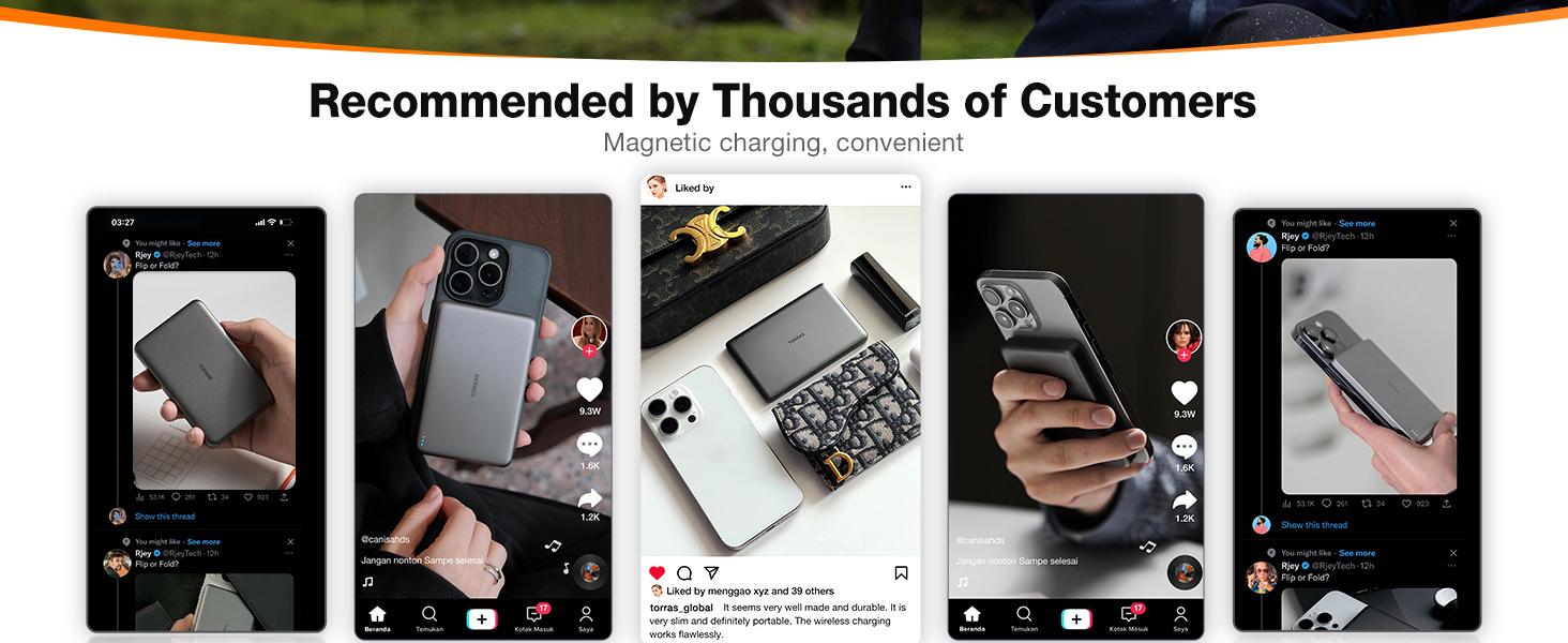 TORRAS MiniMag Power Bank,Ultra-Slim 10,000mAh Magnetic Wireless Portable Charger, 22.5W Fast Charging iPhone Air MagSafe Battery Pack Designed for iPhone 17 Pro Max/17 Pro/Air/16/15/14/13/12, Gray