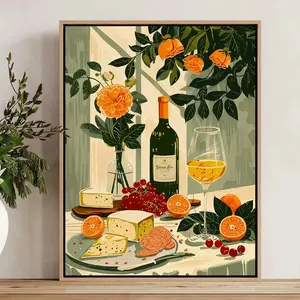 Vintage Dining Table Mediterranean Food Illustration Canvas Print Poster for Living Room Kitchen Home Decor Poster-unframed