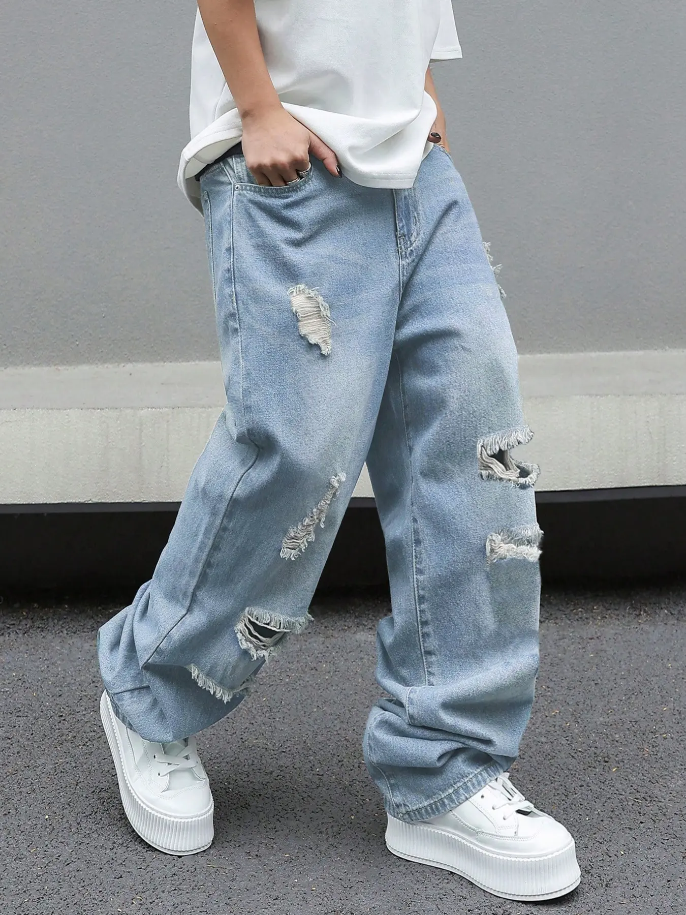 Men's Casual Trendy Loose Fit Denim Jeans, American Vintage Ripped Wide Leg Flared Bell Bottom Jeans, 2026 Spring Summer Fashion