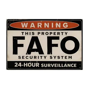 8x12 Inch FAFO Security System Warning Sign |   Rustic Vintage Iron Wall Art Decor, 24-Hour Surveillance, Funny Home Security Humor, for Outdoor and Indoor Use