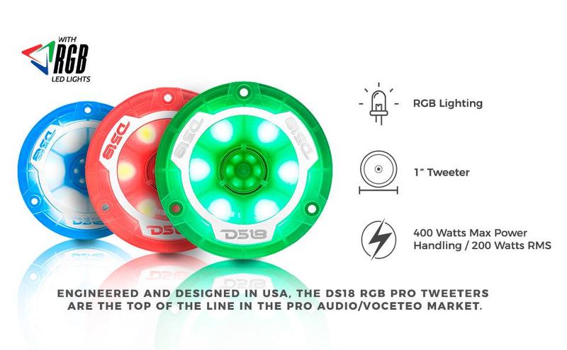 3.8" Super Bullet Tweeter 120 Watts 1" Aluminum 4-Ohm Vc with RGB LED Lights 3.8" Super Bullet Tweeter 120 Watts 1" Aluminum 4-Ohm Vc with RGB LED Lights