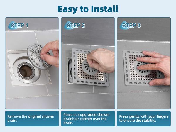 Hibbent Upgraded Shower Drain Hair Catcher, Shower Drain Cover for Bathroom Floor 4" Drain, Anti-Clogging Bathtub Drain Strainer, Stainless Steel Kitchen Sink Drain Strainer with Handle, Grey