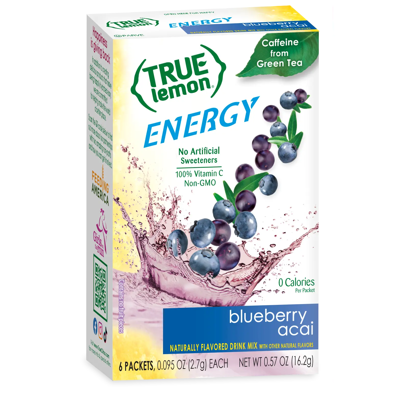 True Lemon Energy Blueberry Acai Drink Mix | 120mg Green Tea Caffeine | 0 Cal | No Artificial Sweeteners