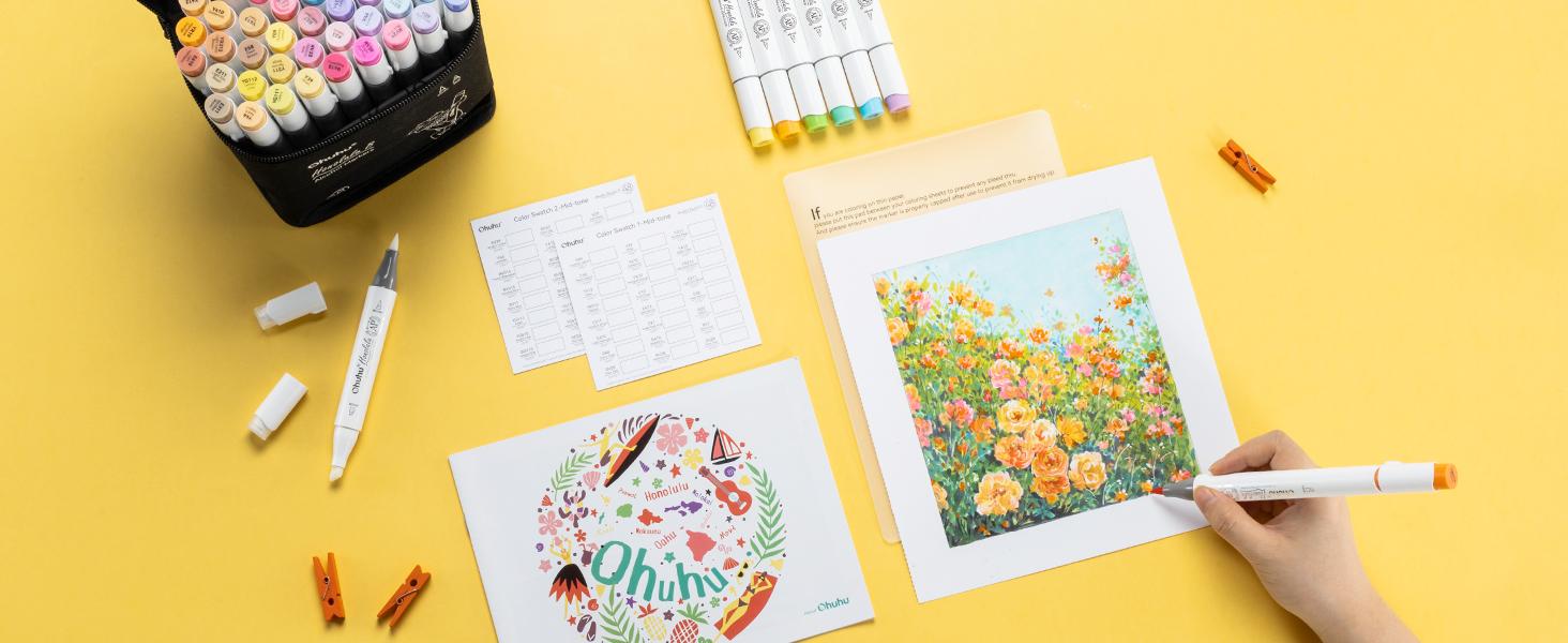 Ohuhu Alcohol Markers: Brush & Chisel / Fine - 48 Mid-tone Colors - AP Certificated Double Tipped Alcohol Based Art Marker Set for Artist Adults Coloring Illustration - Refillable - Honolulu & B Series of Ohuhu Ohuhu Alcohol Markers: Brush & Chisel / Fine - 48 Mid-tone Colors - AP Certificated Double Tipped Alcohol Based Art Marker Set for Artist Adults Coloring Illustration - Refillable - Honolulu & B Series of Ohuhu