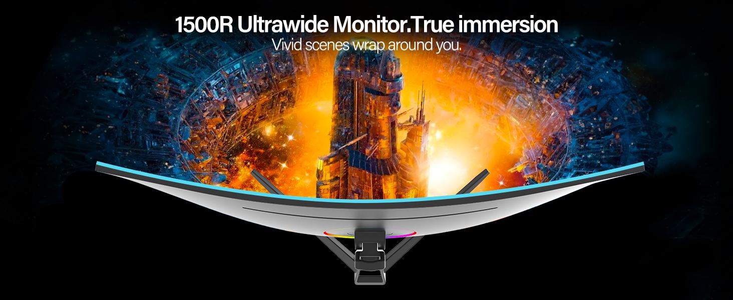 Gawfolk 34 Inch Curved Ultrawide Gaming Monitor 1500R UWQHD 3440x1440 165Hz 1ms GTG HDMI DP Dual Ports FreeSync 99% sRGB Multi-Tasking PIP PBP VESA 75x75mm Wall-Mount Black