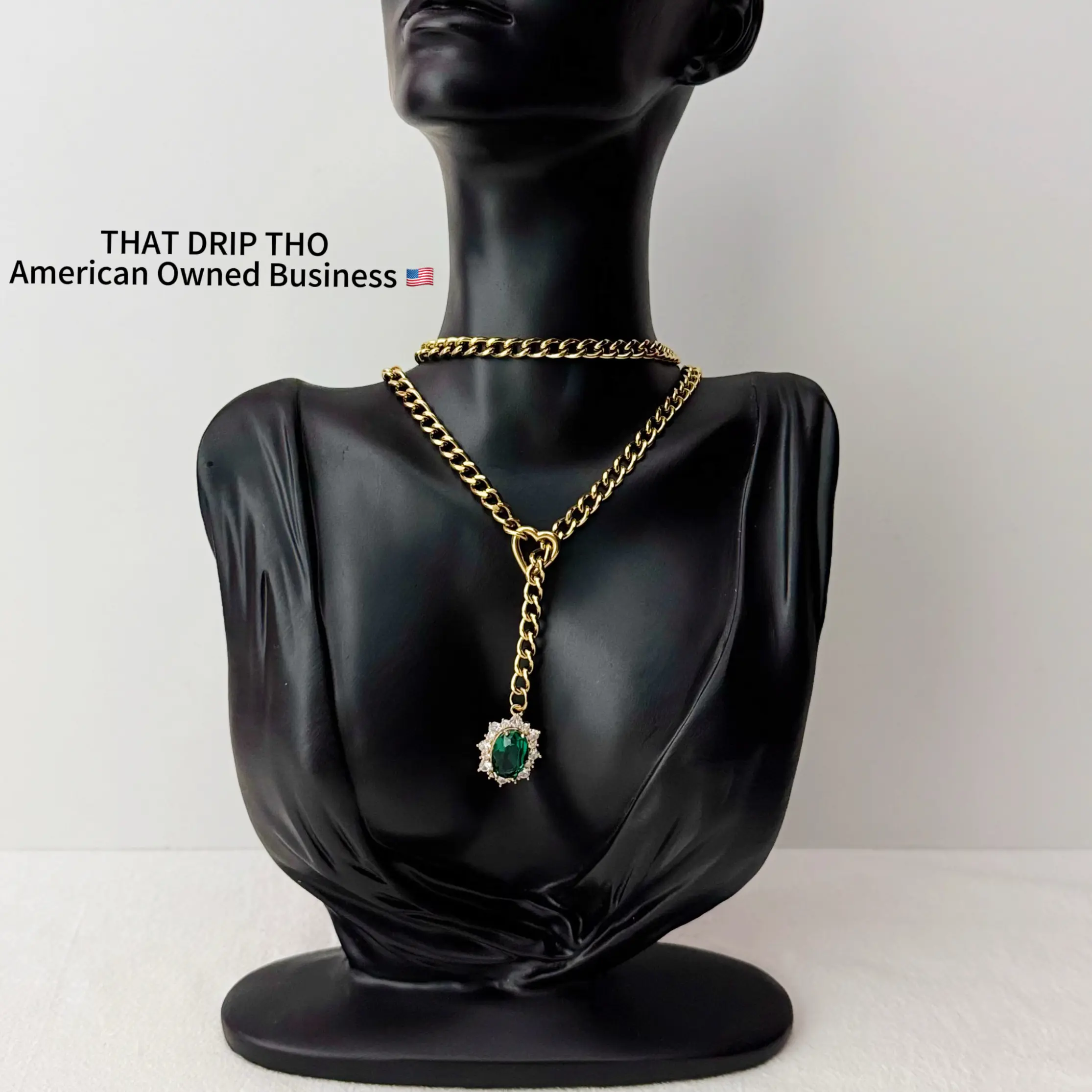 Oval Gem Slip Chain Jewelry Necklace, Adjustable Durable Thick Chain for Couples, Gf, Bf, Fashion Jewelry for Alternative Women & Men, Gothic Girl Chain Daily Collar, Altfashion Necklace with Pull Chain